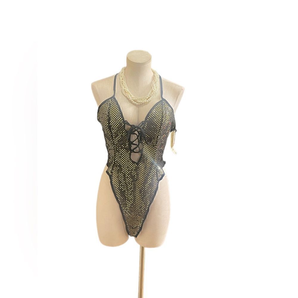 NWT Vintage Black and Gold Thong Teddy – Unleash Your Inner Glamour